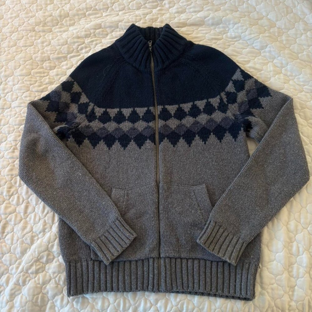 Banana Republic Men’s Grey and Blue Nordic Quarter Zip Wool Blend Sweater Size S